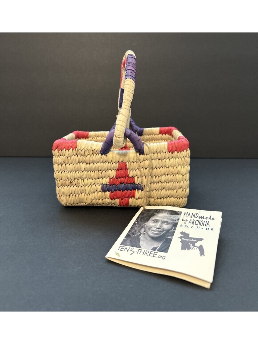 NWT Ten by Three Handmade Decorative Miniature Handwoven Basket Bangladesh